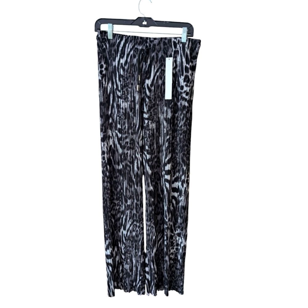 New Mix Pleated Palazzo Pants Animal Print Leopard Flowy Resort‎ Size 1X